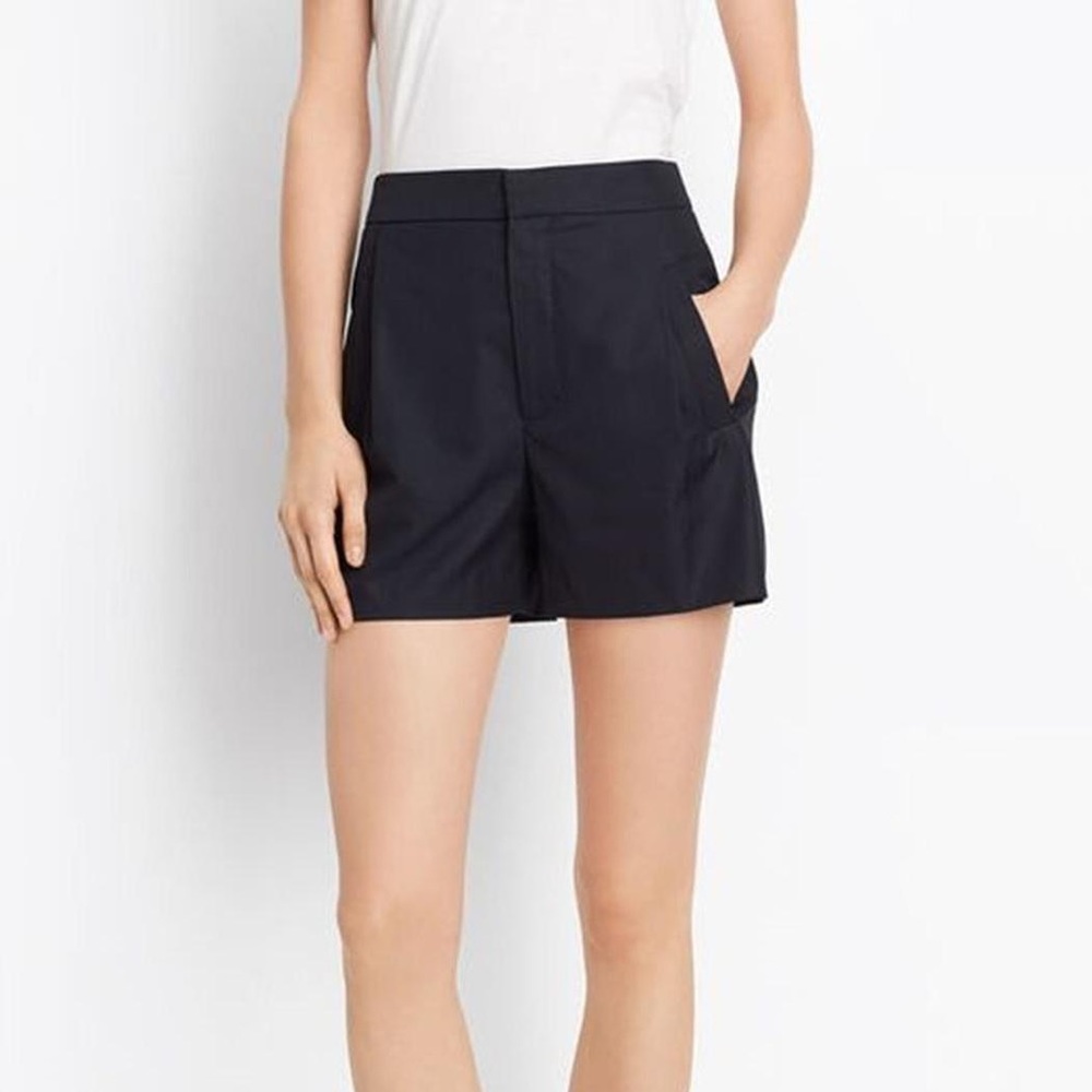 VINCE. High Waist Pleated Tailored Navy Shorts